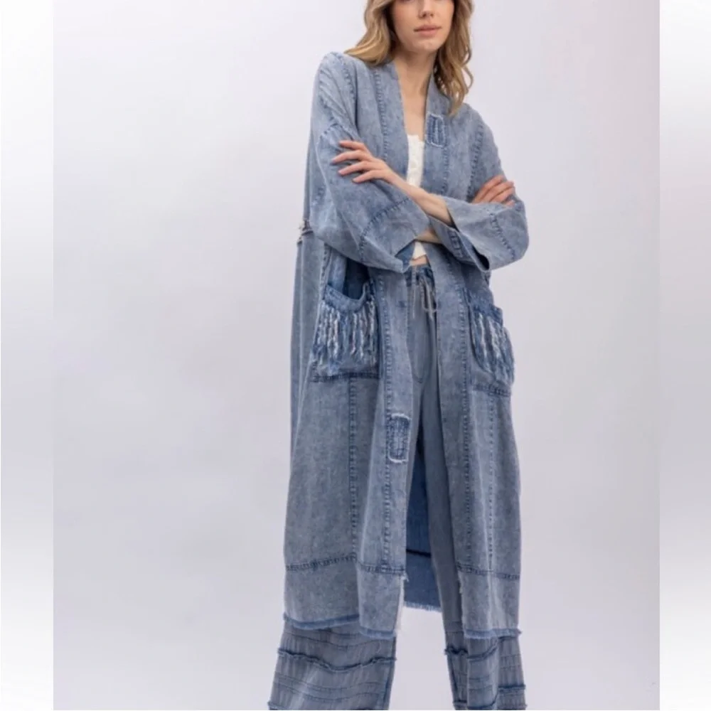 Blue Velvet Star Patchwork kimono top Women's Blue Denim Jacket with Star fringe - Picture 4 of 5